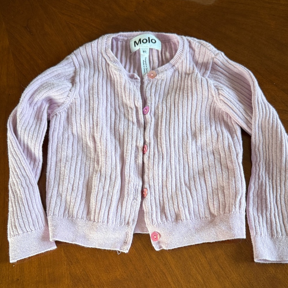 Molo Girls Light Pink Ribbed Button Cardigan